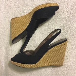 Black Raffia Wedge Sandals